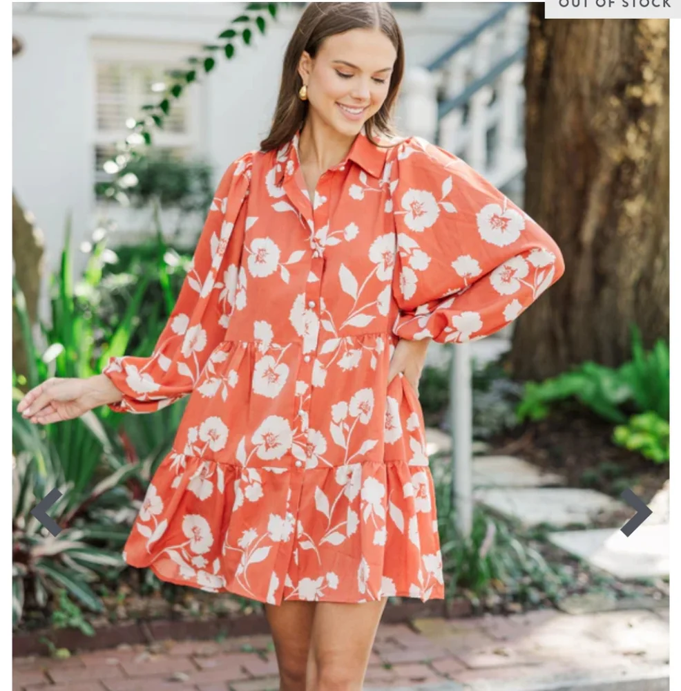 Floral Button-Up Dress in Orange and White - Picture 2 of 5